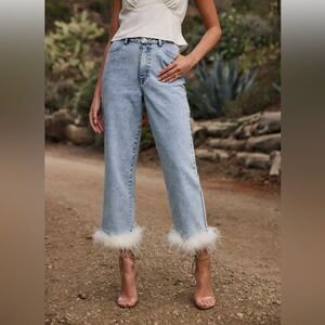 Faux Feather Trim Jeans